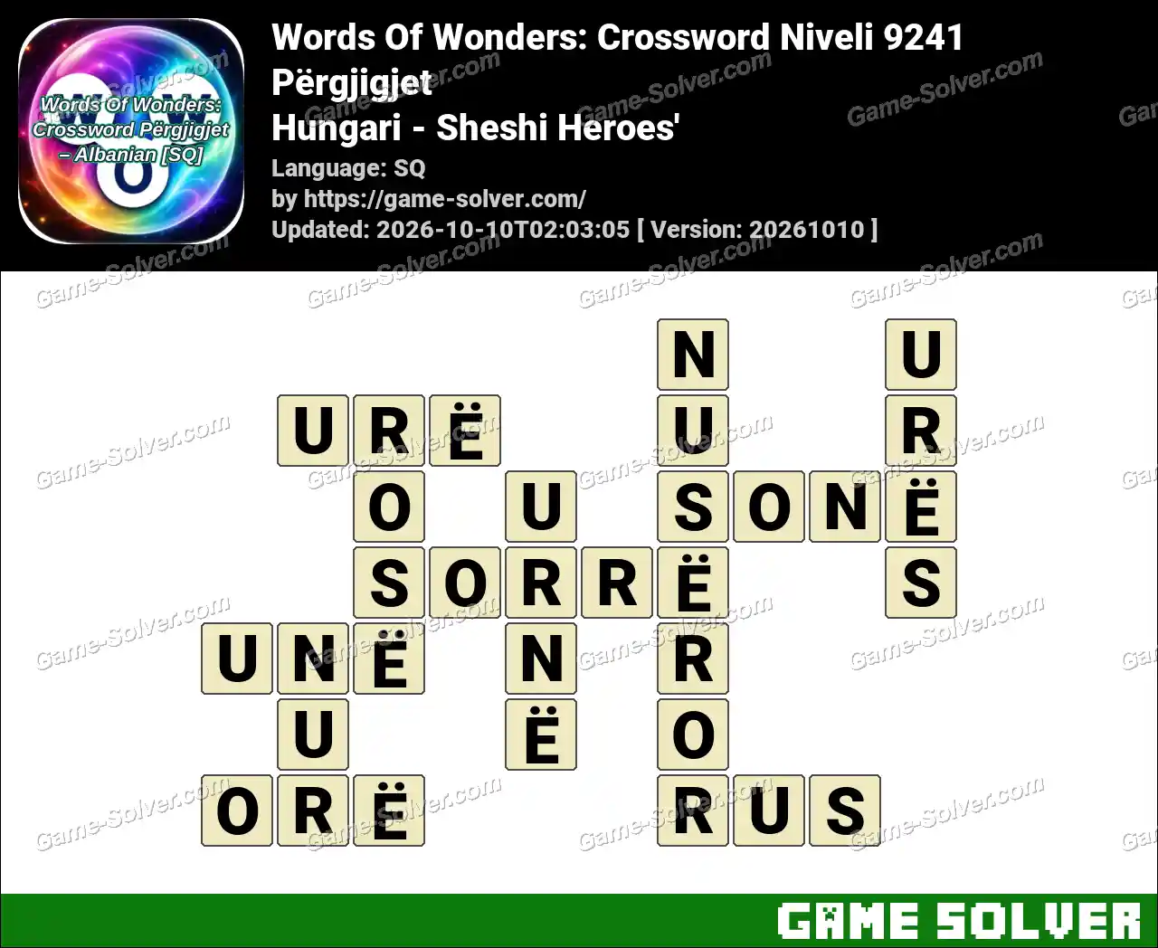 Words Of Wonders: Crossword Niveli 9241 Përgjigjet – Hungari – Sheshi Heroes’